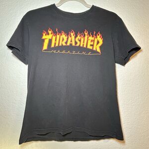 THRASHER Shirt Mens Small Black Skateboarding Magazine Flame Logo Skater Y2K VTG